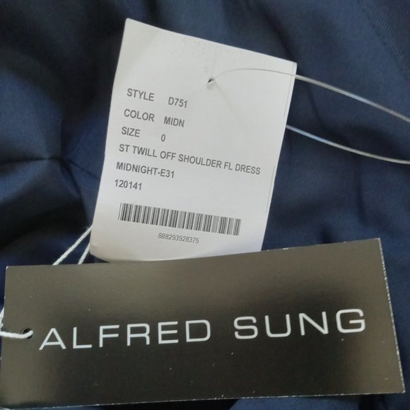 Alfred Sung Off The Shoulder Dress Women's Size 0 Midnight Blue Satin Maxi D751 - Picture 9 of 9